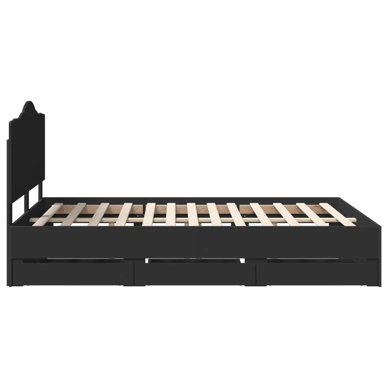 Bed Frame with Drawer Black 160 x 200 cm Engineer Wood