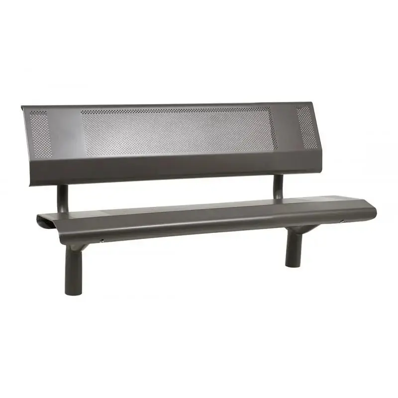 Banc métal Oslo 1 500 ou 1 800 mm, tôle acier perforée 2,5 mm, structure tube Ø 76 mm, avec ou sans embase