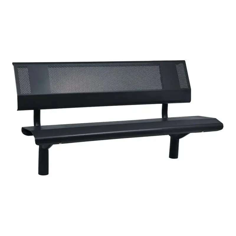 Banc métal Oslo 1 500 ou 1 800 mm, tôle acier perforée 2,5 mm, structure tube Ø 76 mm, avec ou sans embase