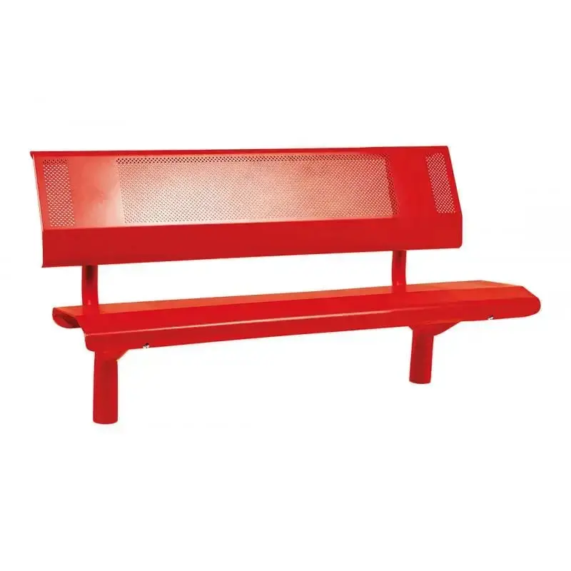 Banc métal Oslo 1 500 ou 1 800 mm, tôle acier perforée 2,5 mm, structure tube Ø 76 mm, avec ou sans embase