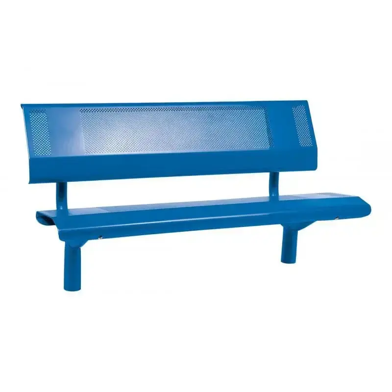 Banc métal Oslo 1 500 ou 1 800 mm, tôle acier perforée 2,5 mm, structure tube Ø 76 mm, avec ou sans embase