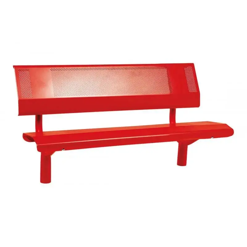 Banc métal Oslo 1 500 ou 1 800 mm, tôle acier perforée 2,5 mm, structure tube Ø 76 mm, avec ou sans embase