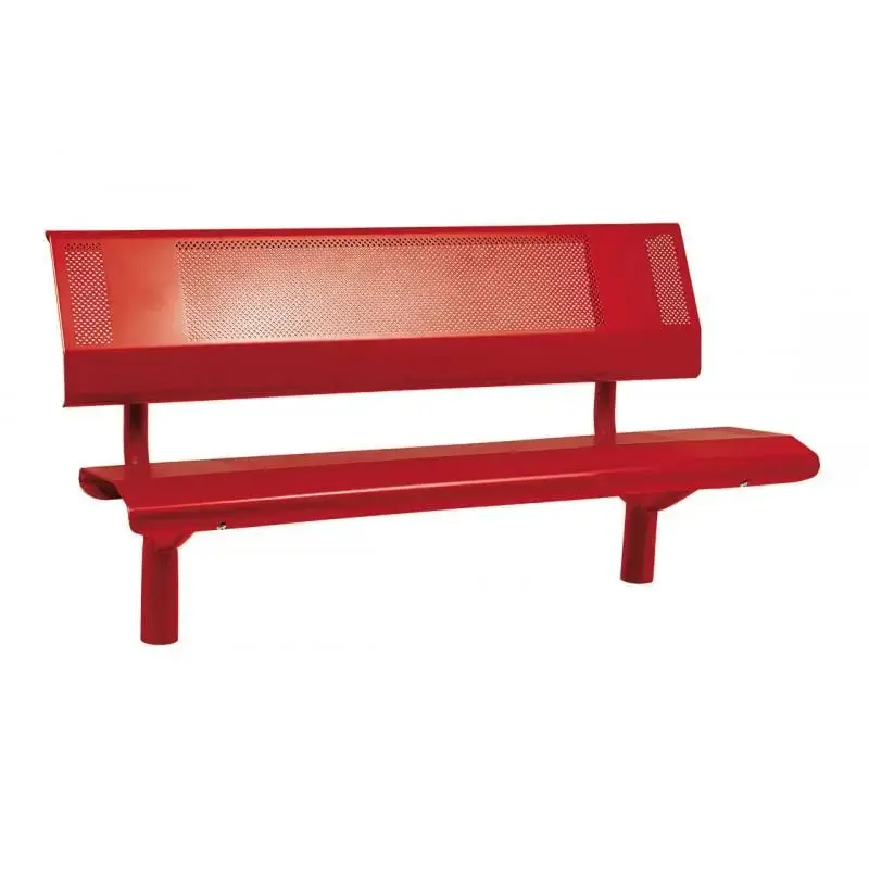 Banc métal Oslo 1 500 ou 1 800 mm, tôle acier perforée 2,5 mm, structure tube Ø 76 mm, avec ou sans embase