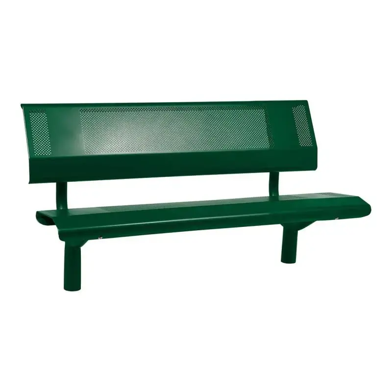 Banc métal Oslo 1 500 ou 1 800 mm, tôle acier perforée 2,5 mm, structure tube Ø 76 mm, avec ou sans embase