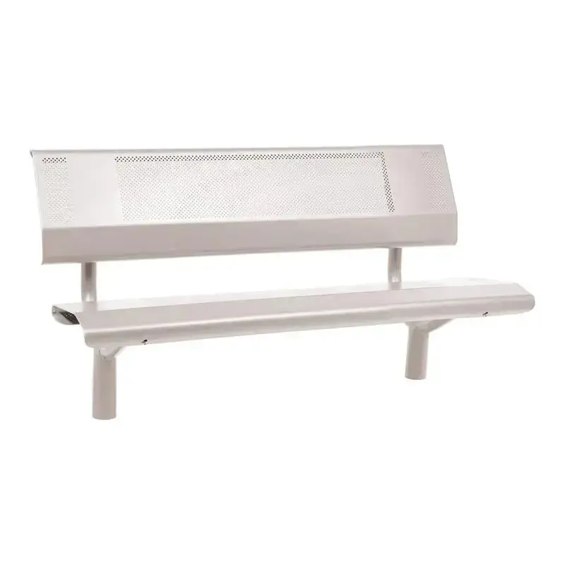 Banc métal Oslo 1 500 ou 1 800 mm, tôle acier perforée 2,5 mm, structure tube Ø 76 mm, avec ou sans embase