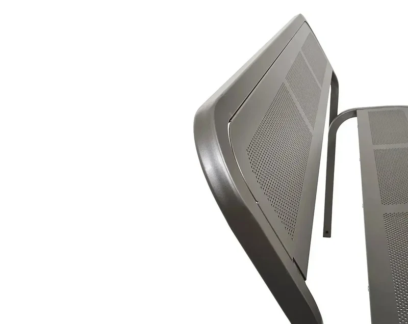Banc métal Conviviale® 2 000 mm, assise et dossier en tôle perforée, tube acier 40 x 40 mm, à sceller