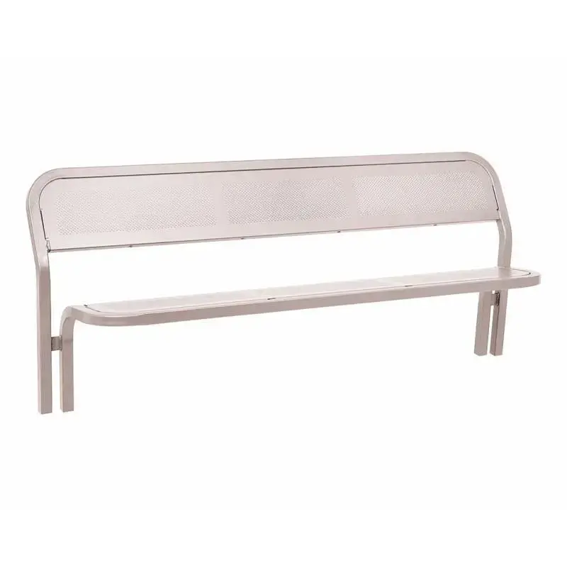 Banc métal Conviviale® 2 000 mm, assise et dossier en tôle perforée, tube acier 40 x 40 mm, à sceller