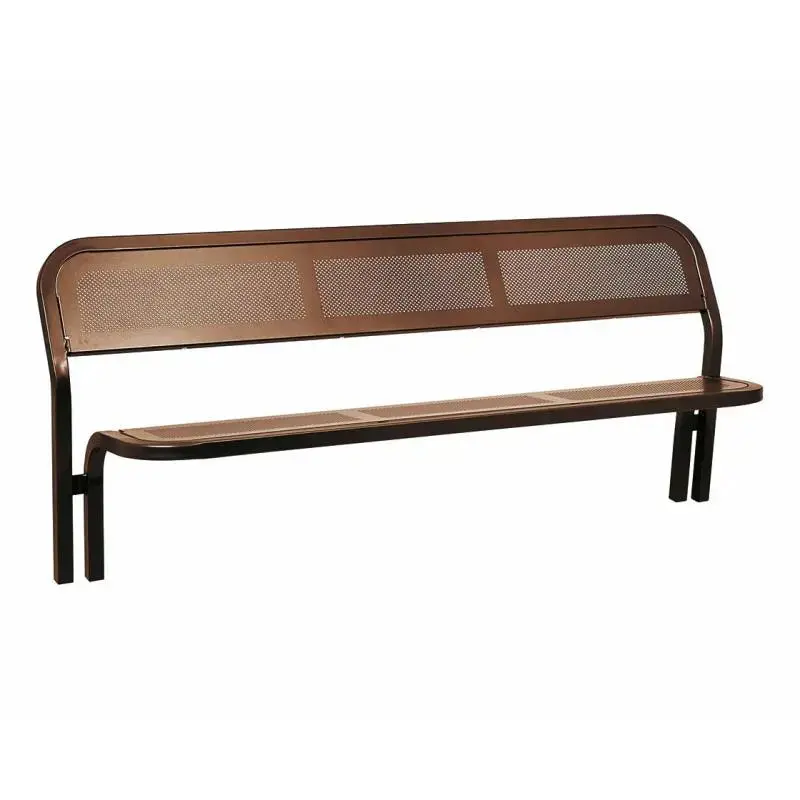 Banc métal Conviviale® 2 000 mm, assise et dossier en tôle perforée, tube acier 40 x 40 mm, à sceller