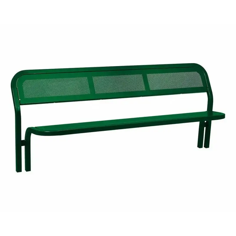 Banc métal Conviviale® 2 000 mm, assise et dossier en tôle perforée, tube acier 40 x 40 mm, à sceller