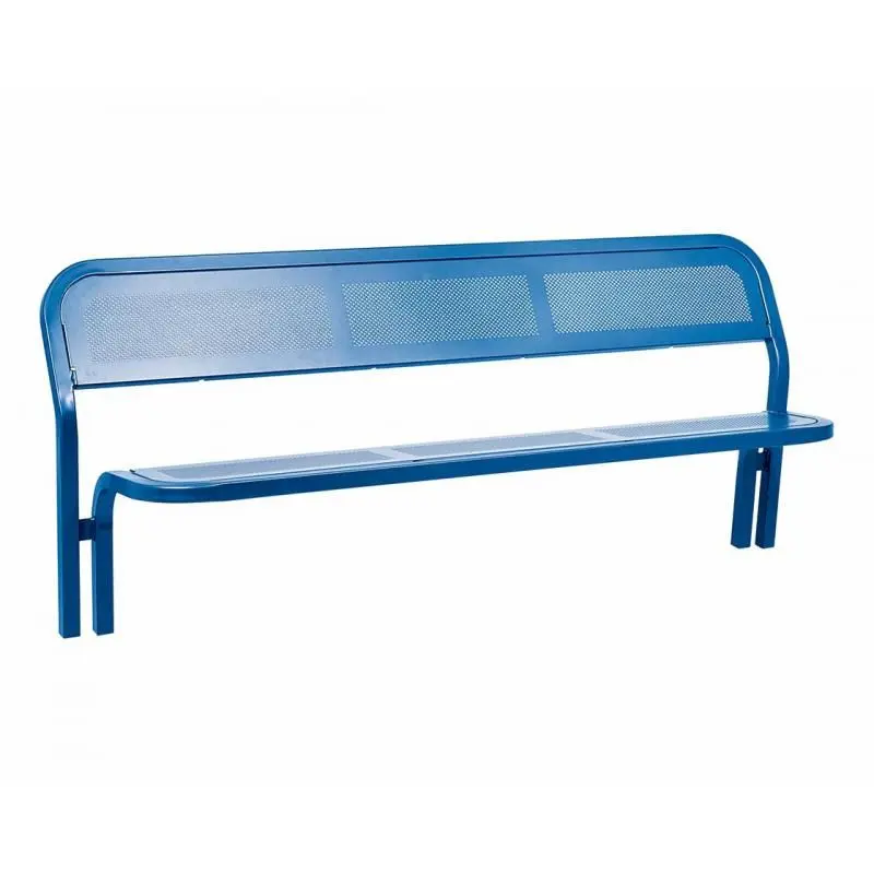 Banc métal Conviviale® 2 000 mm, assise et dossier en tôle perforée, tube acier 40 x 40 mm, à sceller