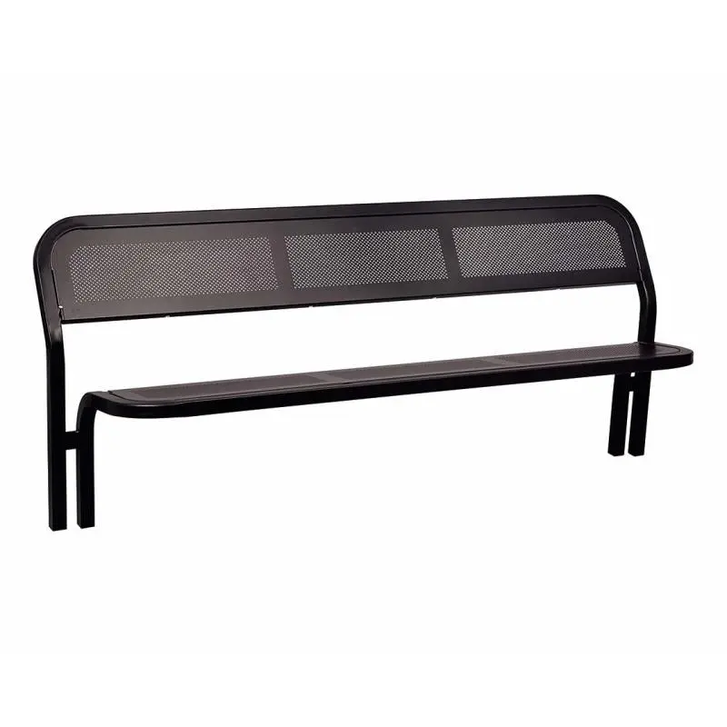 Banc métal Conviviale® 2 000 mm, assise et dossier en tôle perforée, tube acier 40 x 40 mm, à sceller
