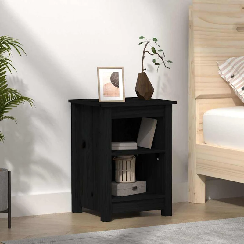 Bedside Cabinet Black 40x35x55 cm Solid Wood Pine