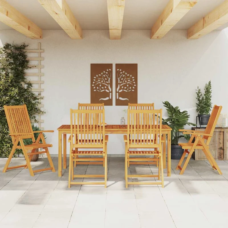 7 Piece Garden Dining Set 180x90x75 cm Solid Wood Acacia