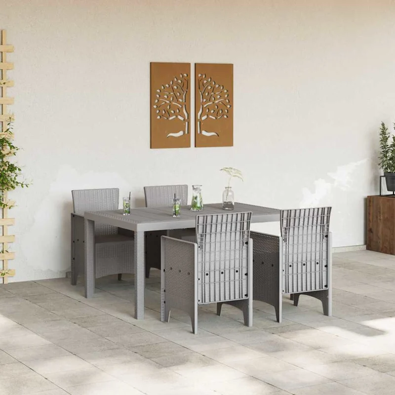 Garden Dining Set 5 pcs Light Grey Polt rattan