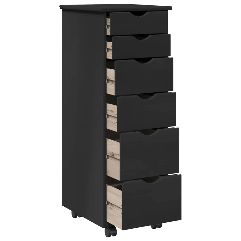 Rolling Cabinet 34 x 39 x 93.5 cm Solid Pine Wood Black