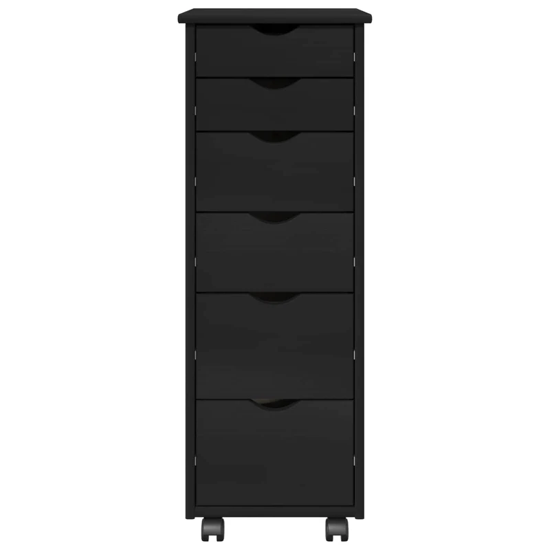 Rolling Cabinet 34 x 39 x 93.5 cm Solid Pine Wood Black