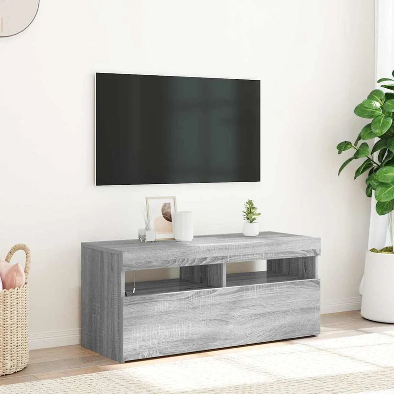 TV Cabinet with LED Lights Grey Sonoma 90x35x40 cm