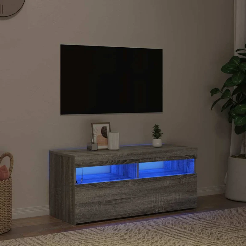 TV Cabinet with LED Lights Grey Sonoma 90x35x40 cm