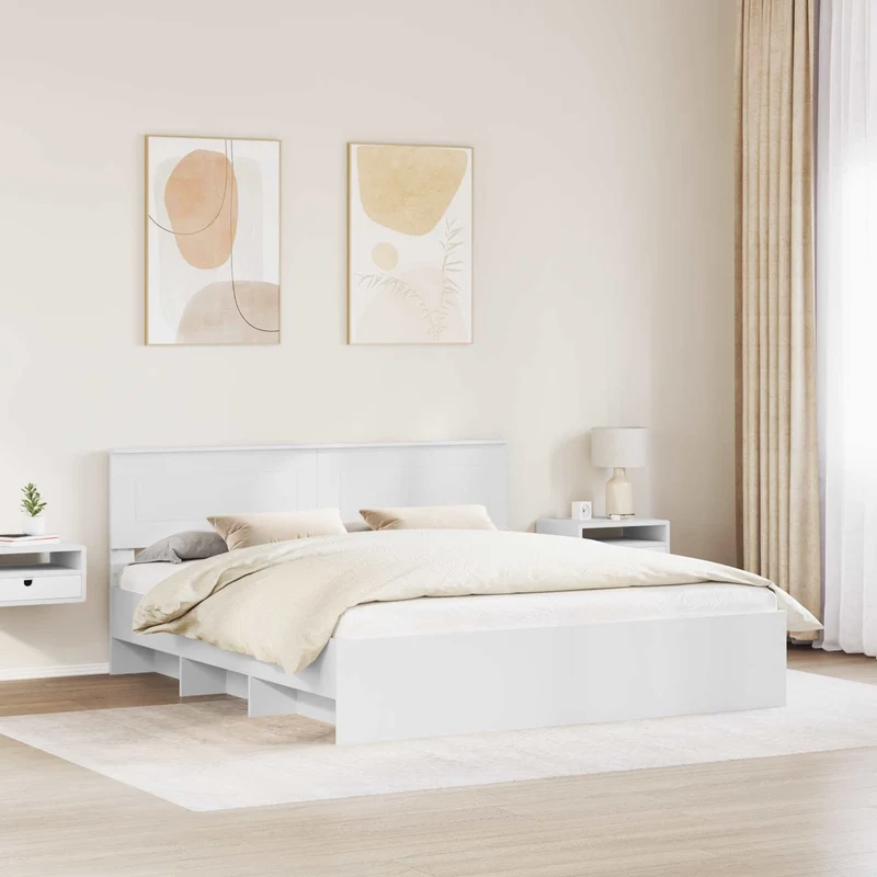 Bed Frame with Headboard White 200 x 200 cm Engineered Wood