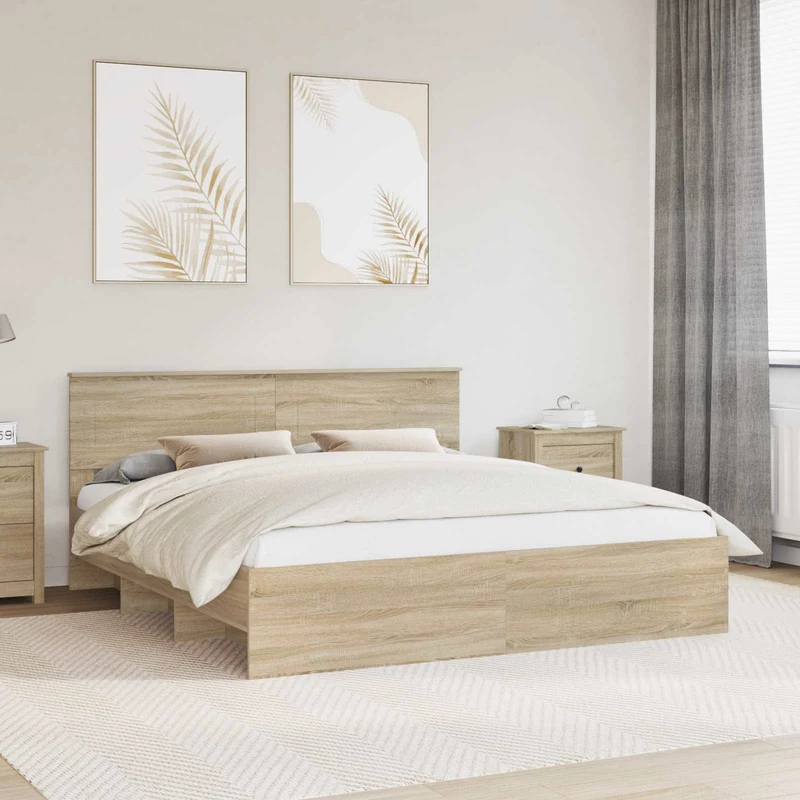 Bed Frame Sonoma Oak 200 x 200 cm Engineered Wood