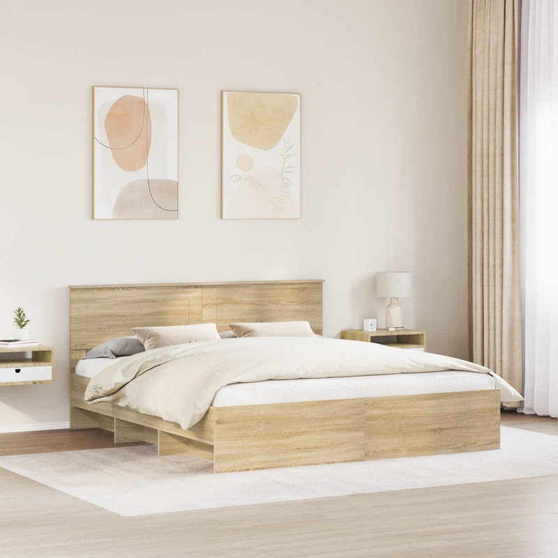 Bed Frame Sonoma Oak 200 x 200 cm Engineered Wood