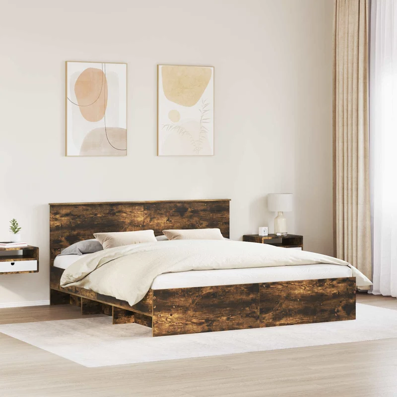 Bed Frame Smoked Oak 200 x 200 cm Engineered Wood