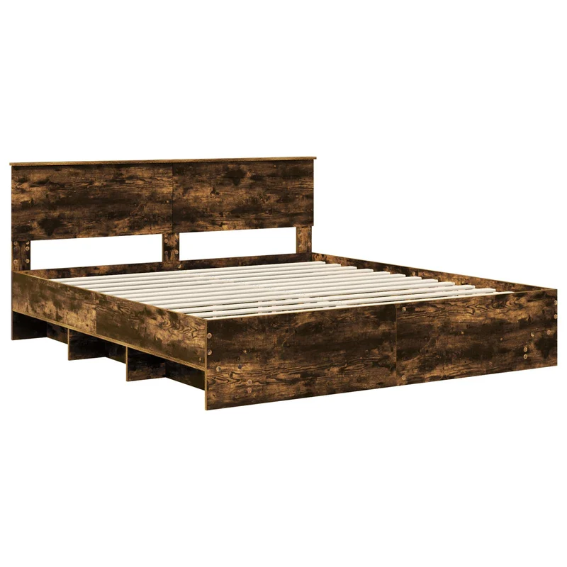 Bed Frame Smoked Oak 200 x 200 cm Engineered Wood
