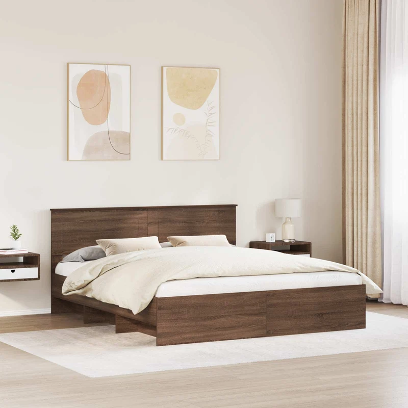 Bed Frame with Headboard Brown Oak 200 x 200 cm Engineered Wood