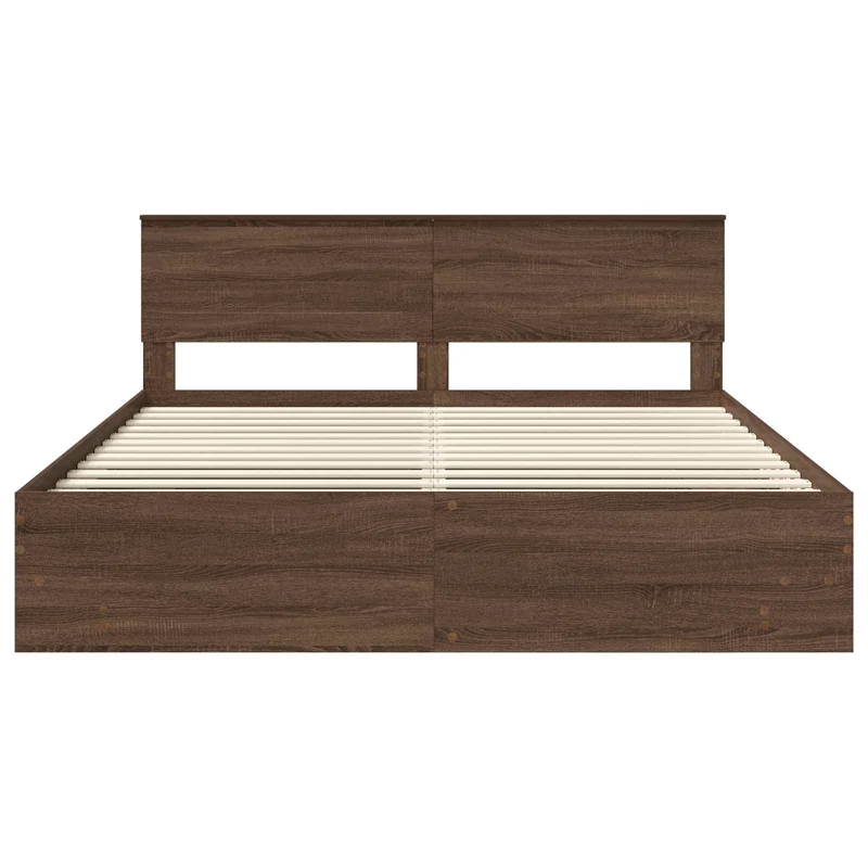 Bed Frame with Headboard Brown Oak 200 x 200 cm Engineered Wood