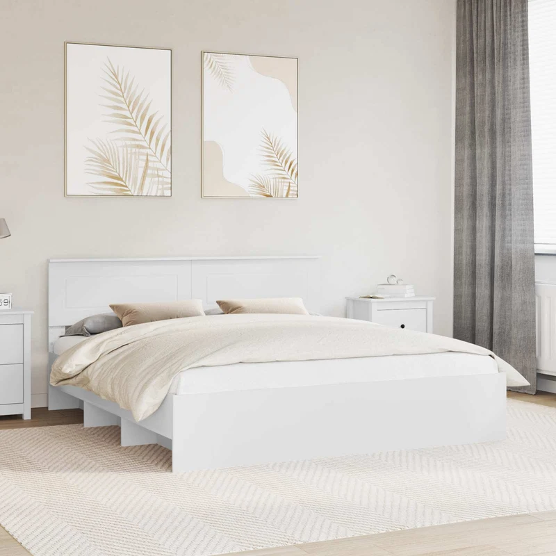 Bed Frame with Headboard White 180 x 200 cm Engineered Wood