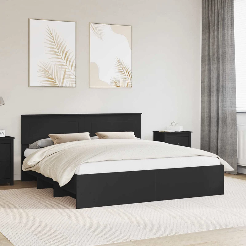 Bed Frame with Headboard Black 180 x 200 cm Engineered Wood