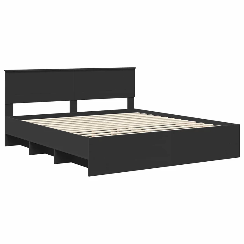 Bed Frame with Headboard Black 180 x 200 cm Engineered Wood