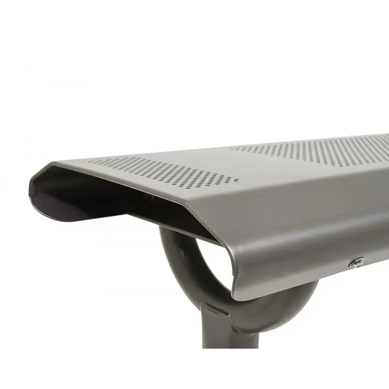 Banquette Oslo 1 500 mm tout acier, tôle perforée 2,5 mm, structure tube Ø 76 mm, avec ou sans embase