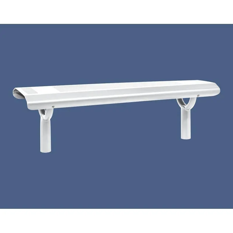 Banquette Oslo 1 500 mm tout acier, tôle perforée 2,5 mm, structure tube Ø 76 mm, avec ou sans embase