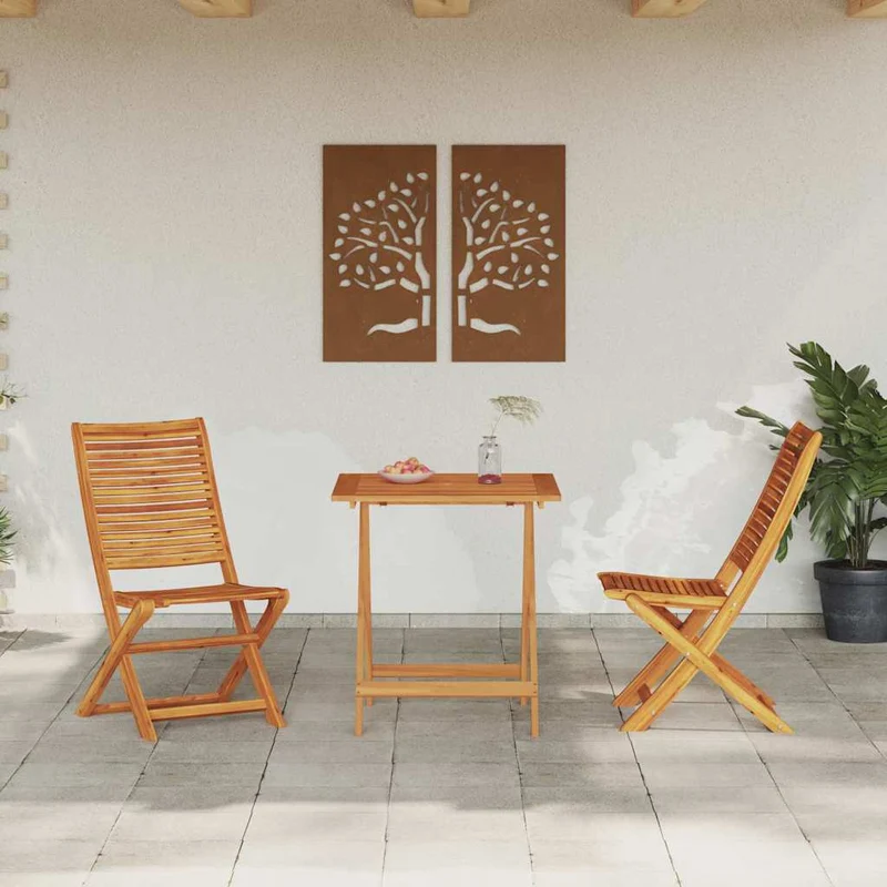 Folding Bistro Set 3 pcs Brown Solid Acacia Wood