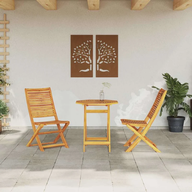 Folding Bistro Set 3 pcs Brown Solid Acacia Wood