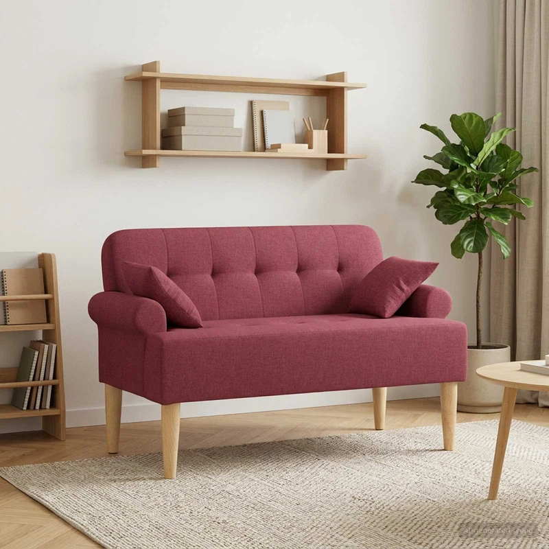 Loveseat with Button Tufted Wine Red 120 x 65 x 79 cm Fabric