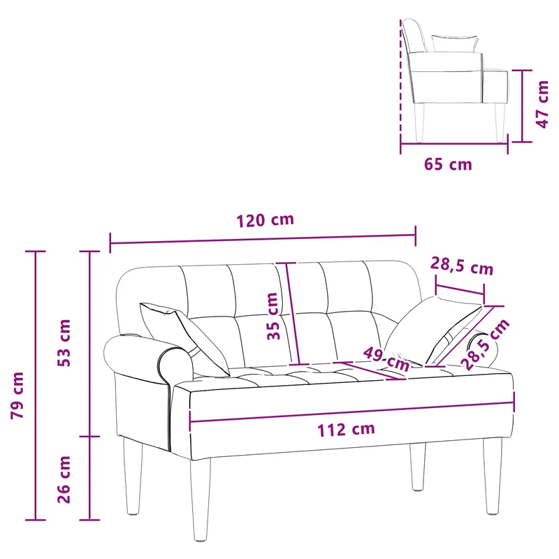 Loveseat with Button Tufted Wine Red 120 x 65 x 79 cm Fabric