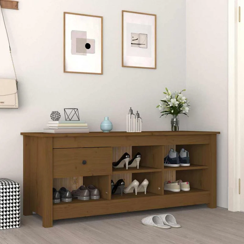 Shoe Cabinet Honey Brown 110x38x45,5 cm Solid Wood Pine