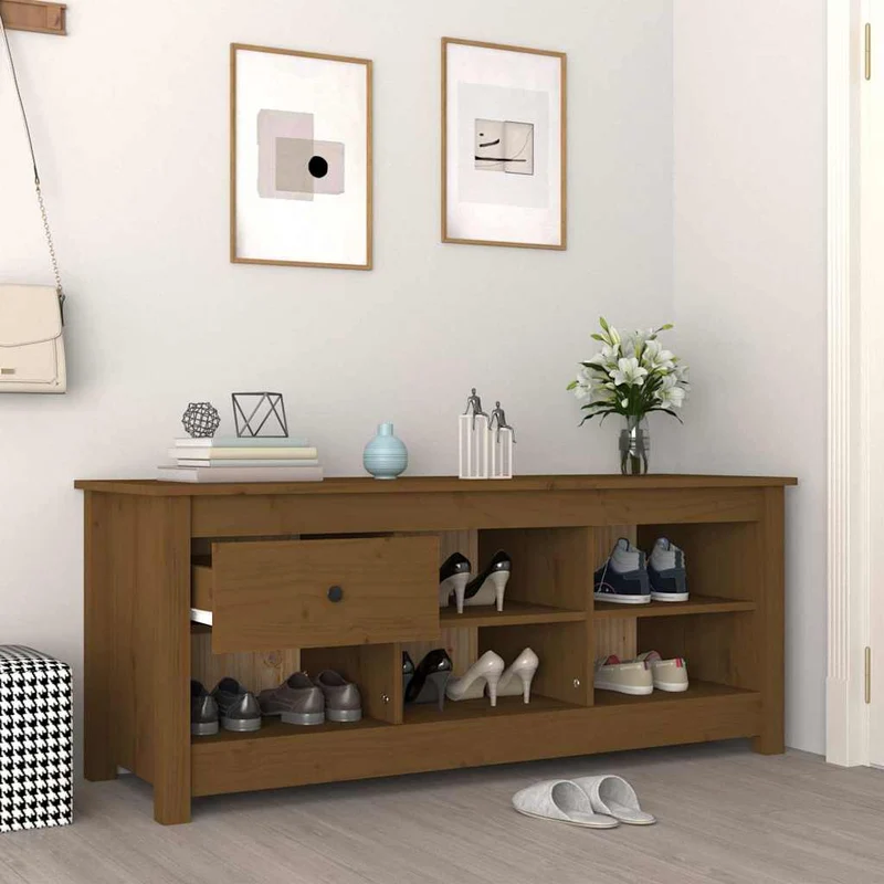 Shoe Cabinet Honey Brown 110x38x45,5 cm Solid Wood Pine