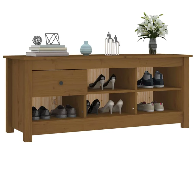 Shoe Cabinet Honey Brown 110x38x45,5 cm Solid Wood Pine