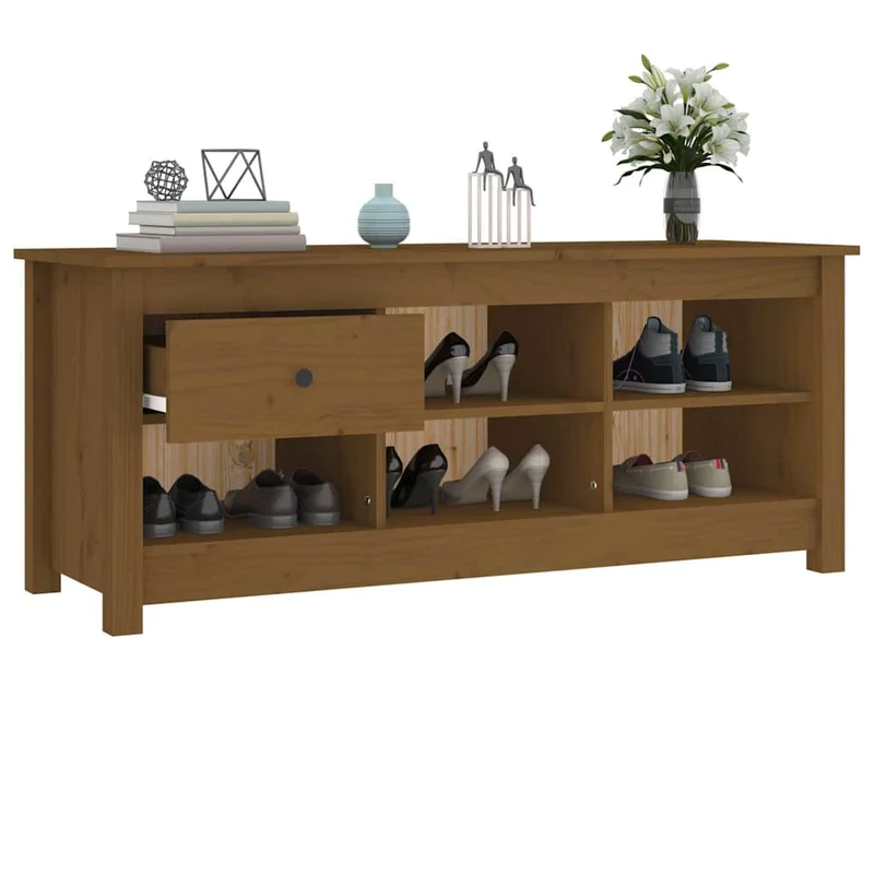 Shoe Cabinet Honey Brown 110x38x45,5 cm Solid Wood Pine