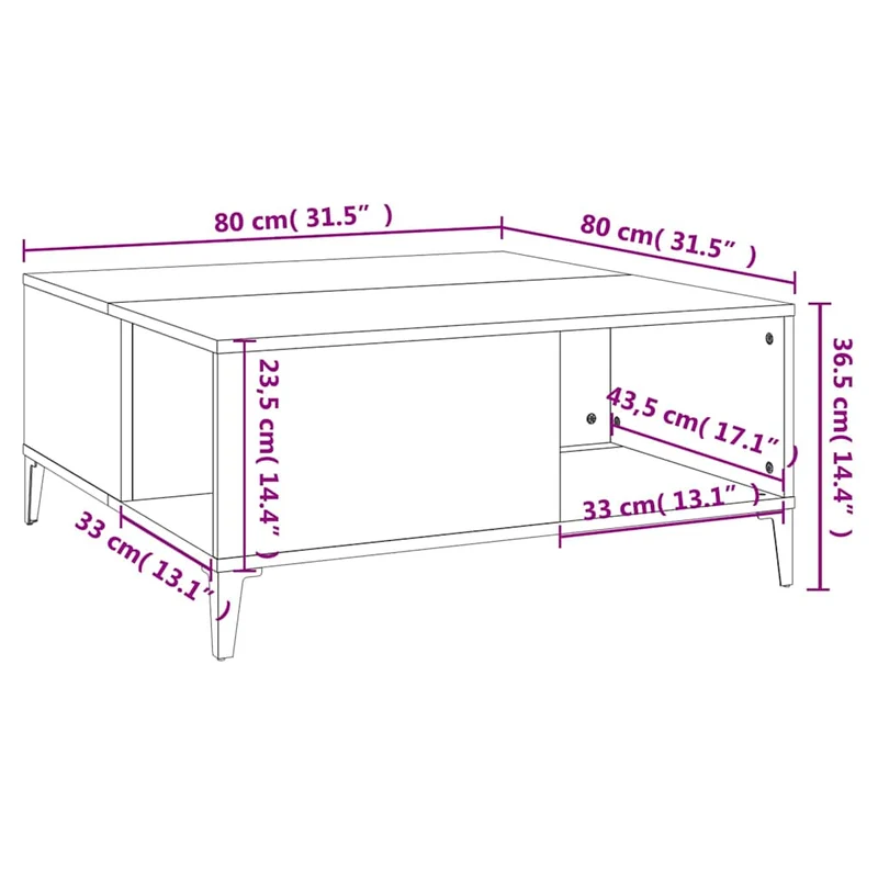 Coffee Table Grey Sonoma 80x80x36,5 cm Engineered Wood