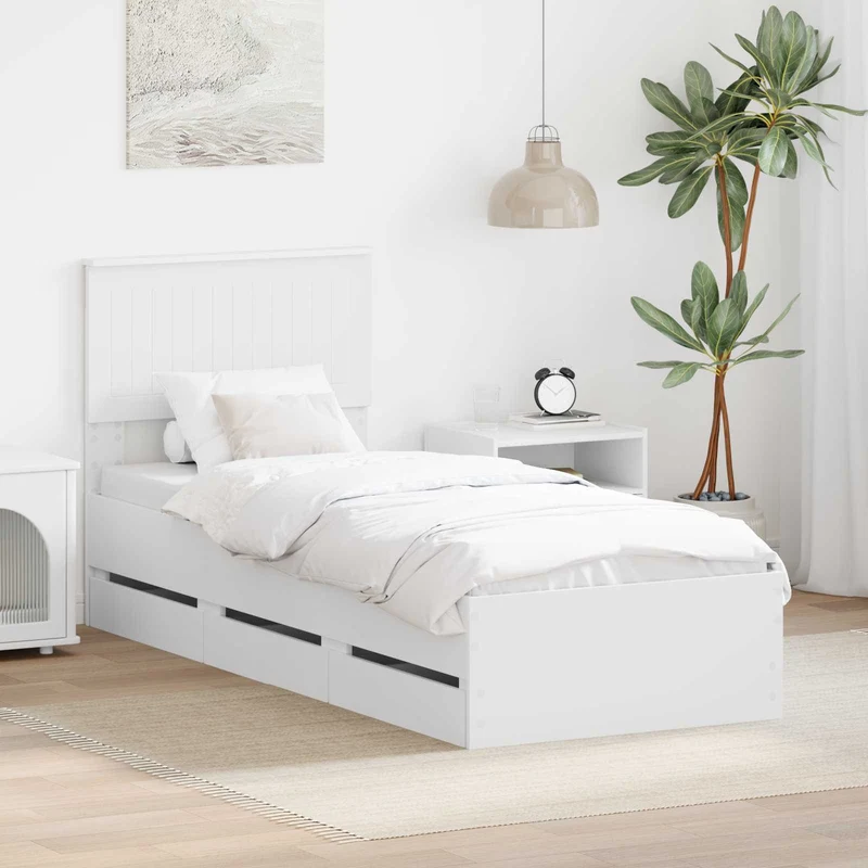 Bed Frame with Drawer White 75 x 190 cm Engineer Wood