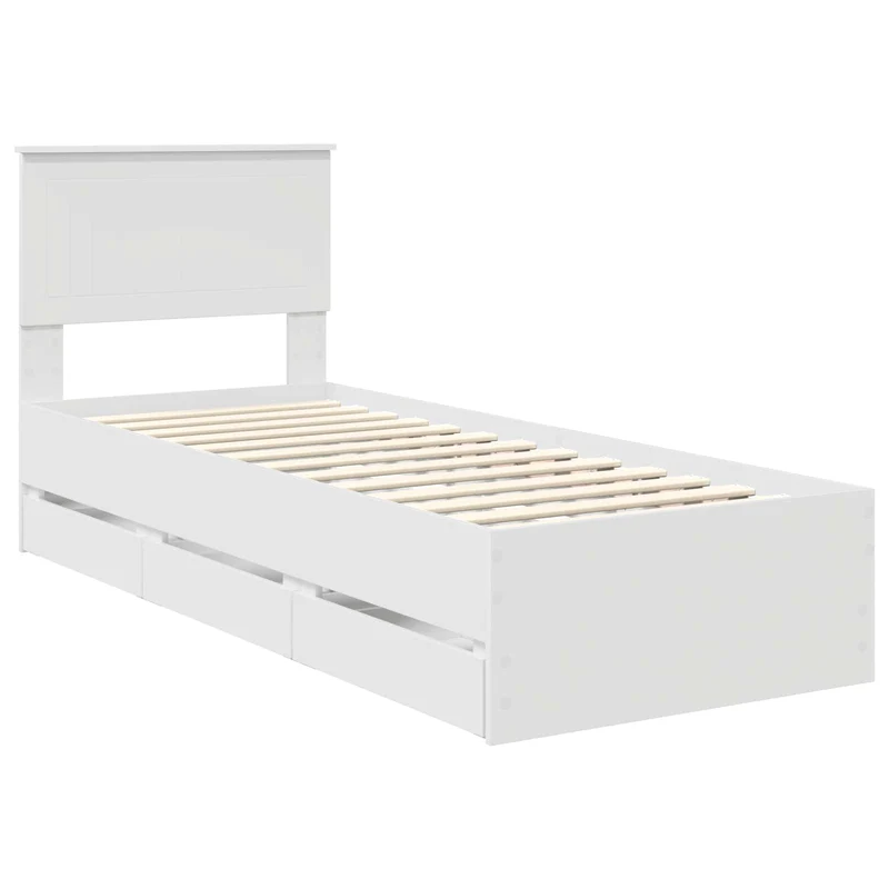 Bed Frame with Drawer White 75 x 190 cm Engineer Wood