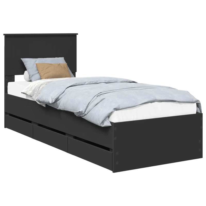 Bed Frame with Drawer Black 75 x 190 cm Engineer Wood