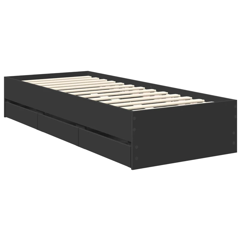 Bed Frame with Drawer Black 75 x 190 cm Engineer Wood