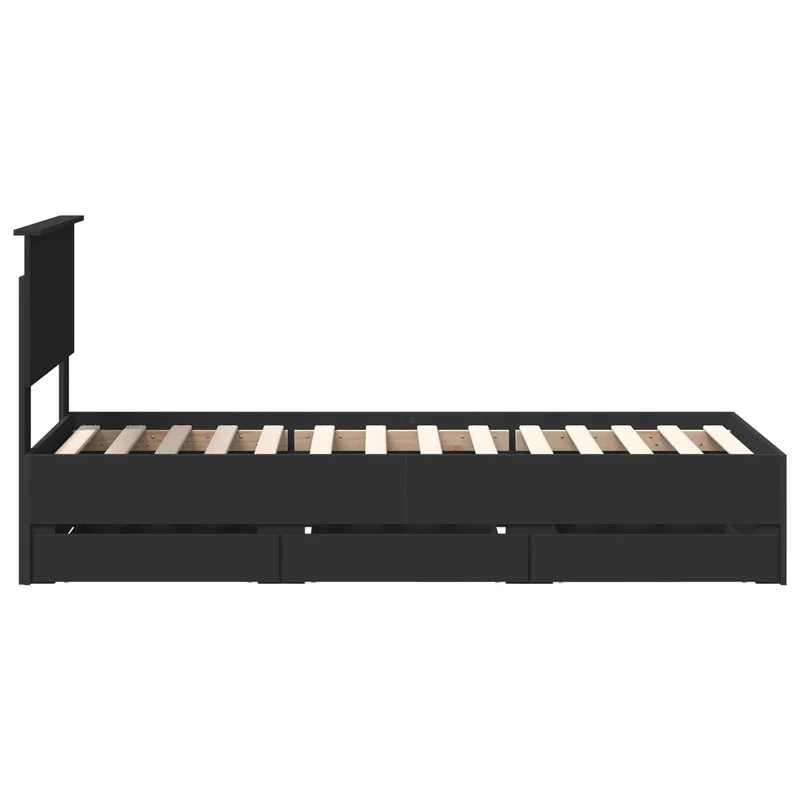 Bed Frame with Drawer Black 75 x 190 cm Engineer Wood