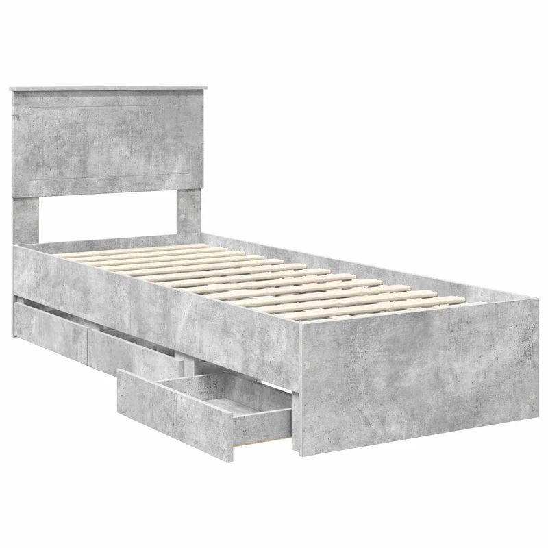 Bed Frame with Drawer Concrete Grey 75 x 190 cm Engineer Wood