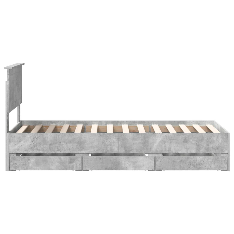 Bed Frame with Drawer Concrete Grey 75 x 190 cm Engineer Wood